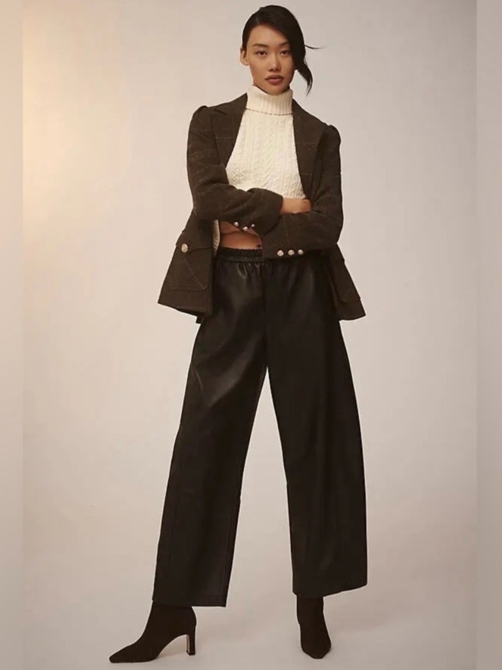 Pilcro The Izzie Relaxed Pull-On Barrel Trousers by Pilcro: Faux Leather Edition